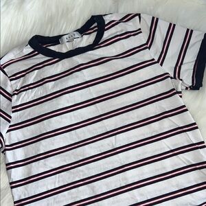 Cropped Striped T-Shirt with Blue and Red Accents